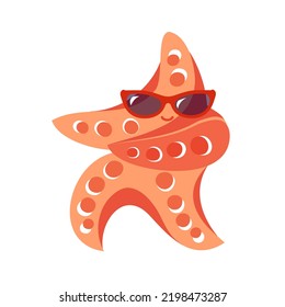 Cool starfish. Dancing starfish in sunglasses. Starfish mascot