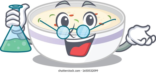 Cool steamed egg Professor cartoon character with glass tube