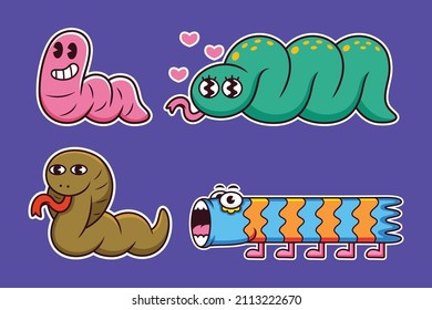Cool sticker pack of cute snake character. Vector icon illustration isolated on premium vector