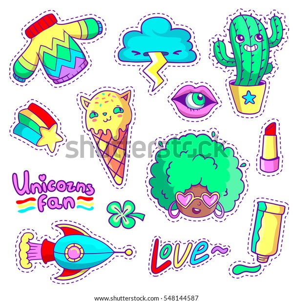 Cool Stickers Set 80s90s Pop Art vetor stock (livre de direitos