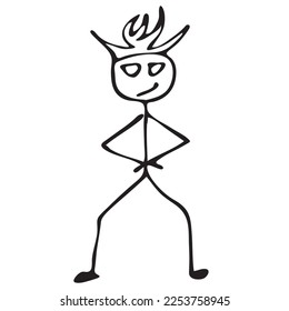 cool stickman with hands on hips with hair like flaming fire