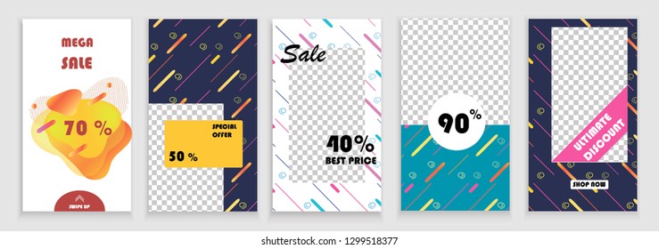 Cool stories template with memphis background vector.
