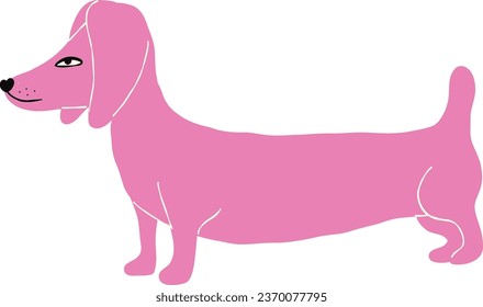 Cool strange Pink dachshund. Quirky comic dog character illustration