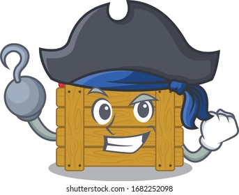 Cool strawberry fruit box in one hand Pirate cartoon design style with hat
