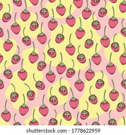 Cool Strawberry Fruits Vector Seamless Pattern