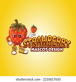 cool strawberry logo design mascot