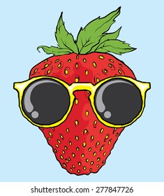 cool strawberry with sunglasses vector illustration