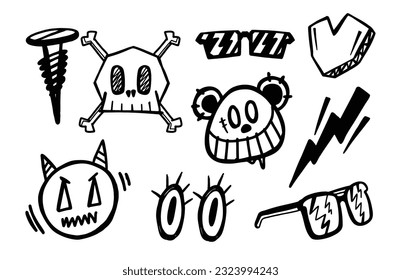 cool street art style hand drawn graphic element vector set