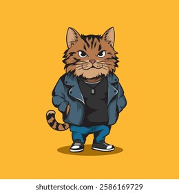 Cool Street Cat Cartoon Illustration. Vector graphics for t-shirt prints, posters and other uses.