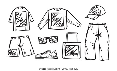 cool streetwear graphic vector set in sketchy style