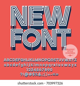 Cool striped vector alphabet. Graphic new font