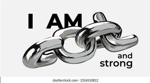 i am cool and strong slogan with silver chain text illustration