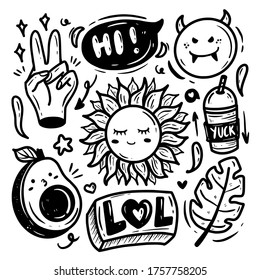 Cool stuff summer doodle sticker drawing isolated in white background