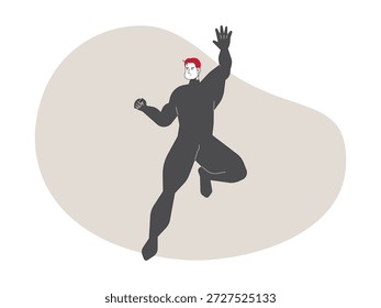 Héroe volador de estilo fresco, Ilustración vectorial de dibujos animados sobrehumanos.