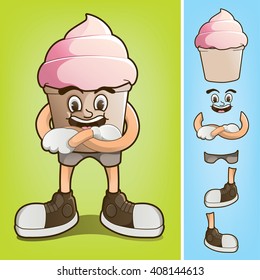 Cool style ice cream cup mascot with hand