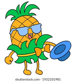 a cool style pineapple is performing, vector illustration art. doodle icon image kawaii.