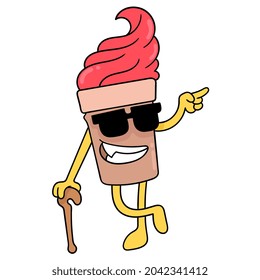 cool style strawberry ice cream with sunglasses, vector illustration art. doodle icon image kawaii.