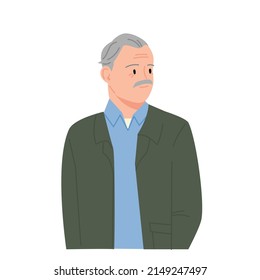 Cool styled old man with mustache. flat design style vector illustration.
