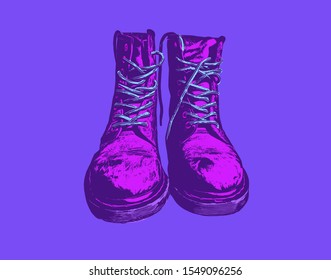 Cool Stylish Boots in Purple. Vaporwave Aesthetic Vector Illustration