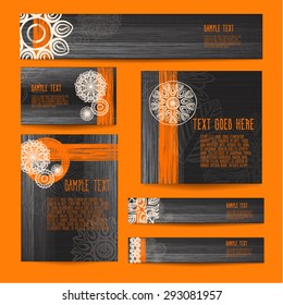 Cool stylish brand identity template design set of visit card  cover brochure web site headers flyers developed in black gray white orange color scheme used for company identity restaurant caffe menu 
