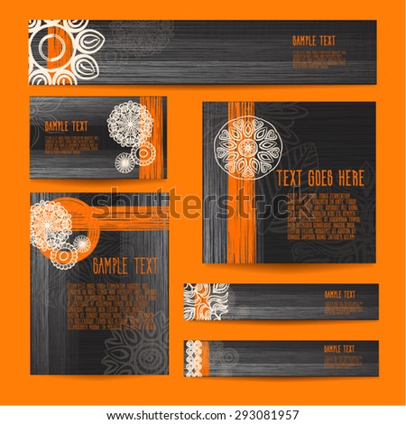Cool stylish brand identity template design set of visit card  cover brochure web site headers flyers developed in black gray white orange color scheme used for company identity restaurant caffe menu 