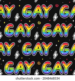 Cool stylish Gay word quote text seamless pattern. Vector doodle cartoon character illustration design. Gay quote text,lgbt rigts slogan seamless pattern print design for poster, t-shirt concept