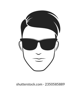 Cool stylish male head barbershop logo. Trendy hairdresser emblem vector illustration