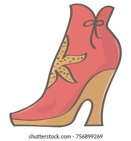 Cool and stylish platform pink boot with decoration, isolated vector cartoon on white background