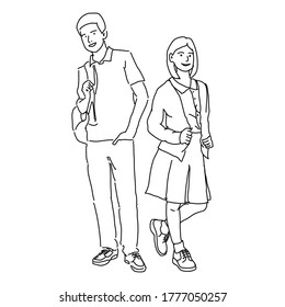 estudiantes elegantes y geniales Monoline Illustration
