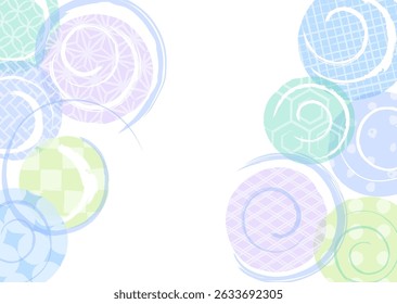 A cool summer background illustration combining various Japanese patterns with circles and swirls
