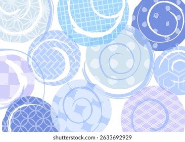 A cool summer background illustration combining various Japanese patterns with circles and swirls