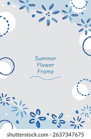 Cool summer blue flowers Beautiful hand-drawn title frame material in watercolor