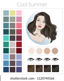 Cool summer. Color type of appearance of women. With a palette of colors suitable for this type of appearance. 
