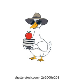 Cool Summer Goose With Hat and Shades Holding School Books Ready for Break