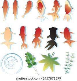 Cool summer Japanese style image material of goldfish and flowers