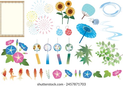 Cool summer Japanese style image material of goldfish and flowers