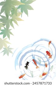 Cool summer Japanese style image material of goldfish and flowers