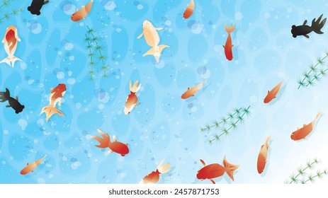 Cool summer Japanese style image material of goldfish and flowers