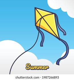 Cool Summer Kite Vector Icon Illustration. Summer Scene and Landscape Concept Flat Cartoon Style.