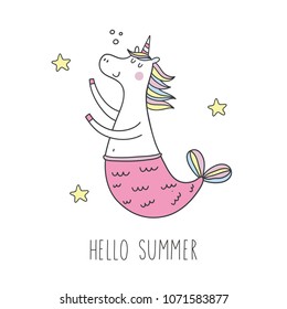 Cool summer stickers or patches with cute unicorn