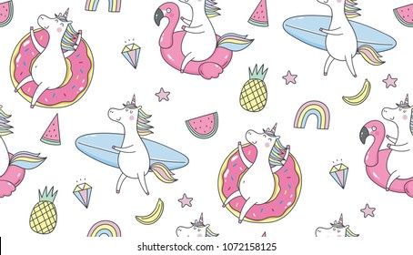 Cool summer stickers or patches with cute unicorn