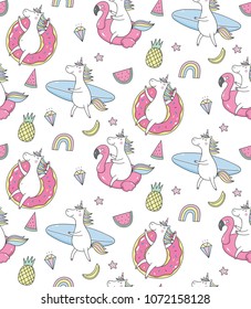 Cool summer stickers or patches with cute unicorn