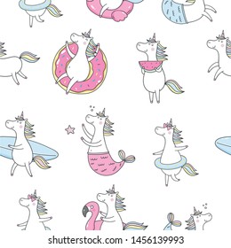 Cool summer stickers or patches with cute unicorn. Cool summer print with cartoon unicorn love summer and holidays