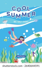 Cool Summer Underwater Big Sale Event Illustration