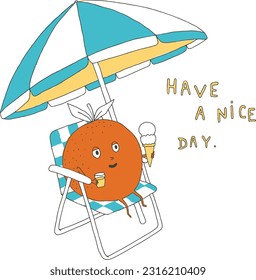 Cool summer vibes cartoon orange holding ice cream kids clothing graphic vector artwork