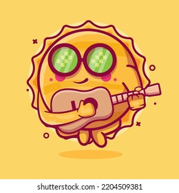 cool sun character mascot playing guitar isolated cartoon in flat style design