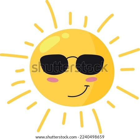 Cool sun in sunglasses. Cute hot weather icon