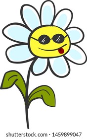 Cool sunflower, illustration, vector on white background.