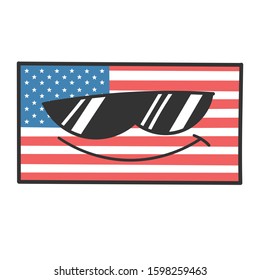 Cool sunglasses american flag cartoon illustration isolated on white