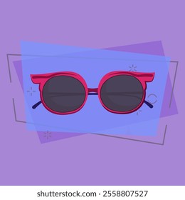 Cool sunglasses for girls. Summer eyewear with black lens and pink frame. Vector illustration can be used for topics like vacation, beach, sun, eye protection